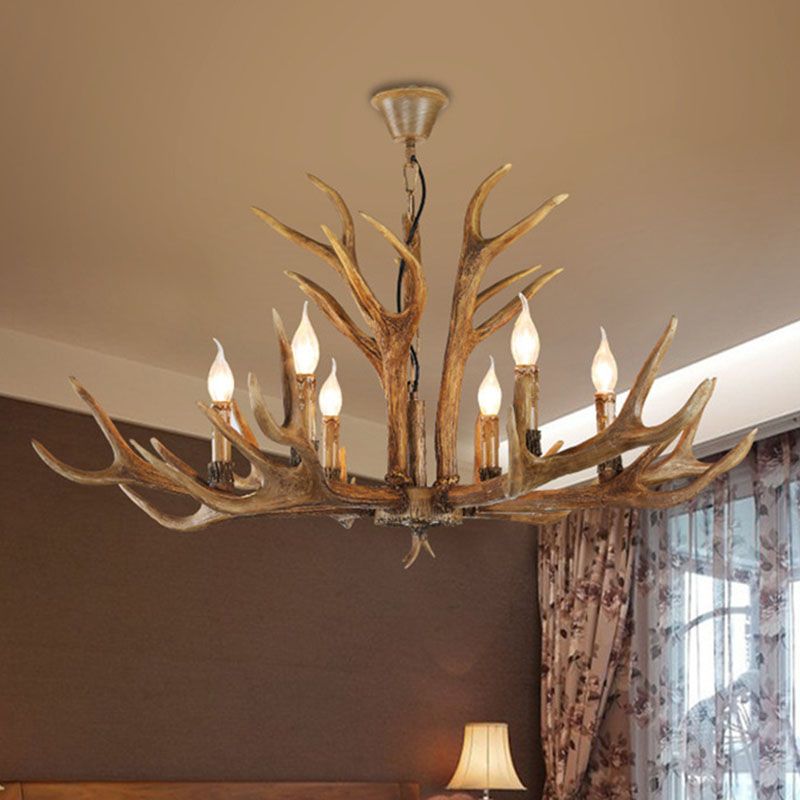 Artistic Deer Antler Chandelier – Retro Resin Horn Candle Light Design