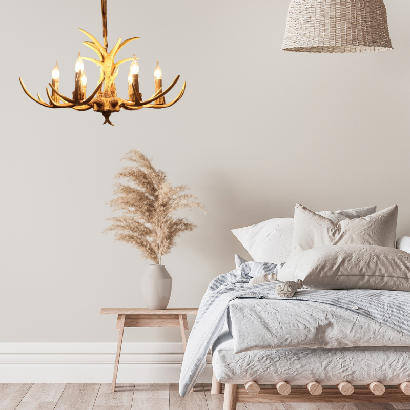 Artistic Deer Antler Chandelier – Retro Resin Horn Candle Light Design