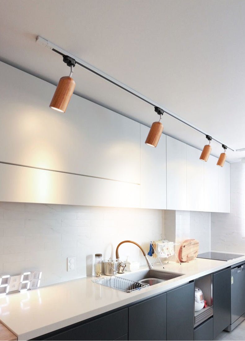Modern Industrial Track Light - Adjustable Metal and Wood Ceiling Fixture