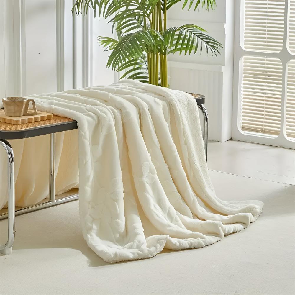 Cozy Leaf Motif Sherpa Blanket