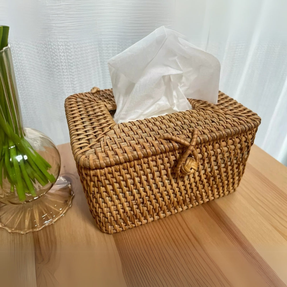 Handwoven Rattan Tissue Box Holder