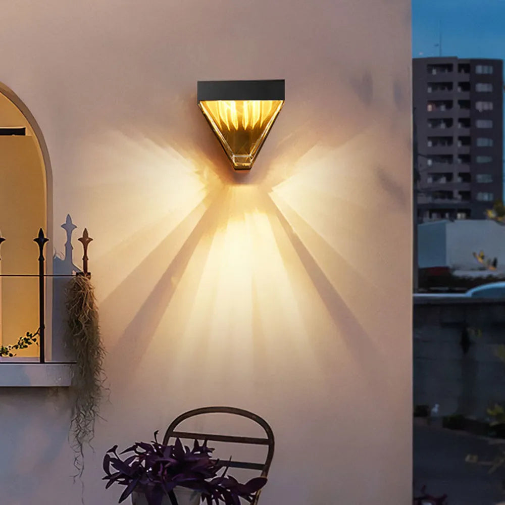 Diamond Shaped Outdoor Wall Lamp – Metal with Crystal Sconce