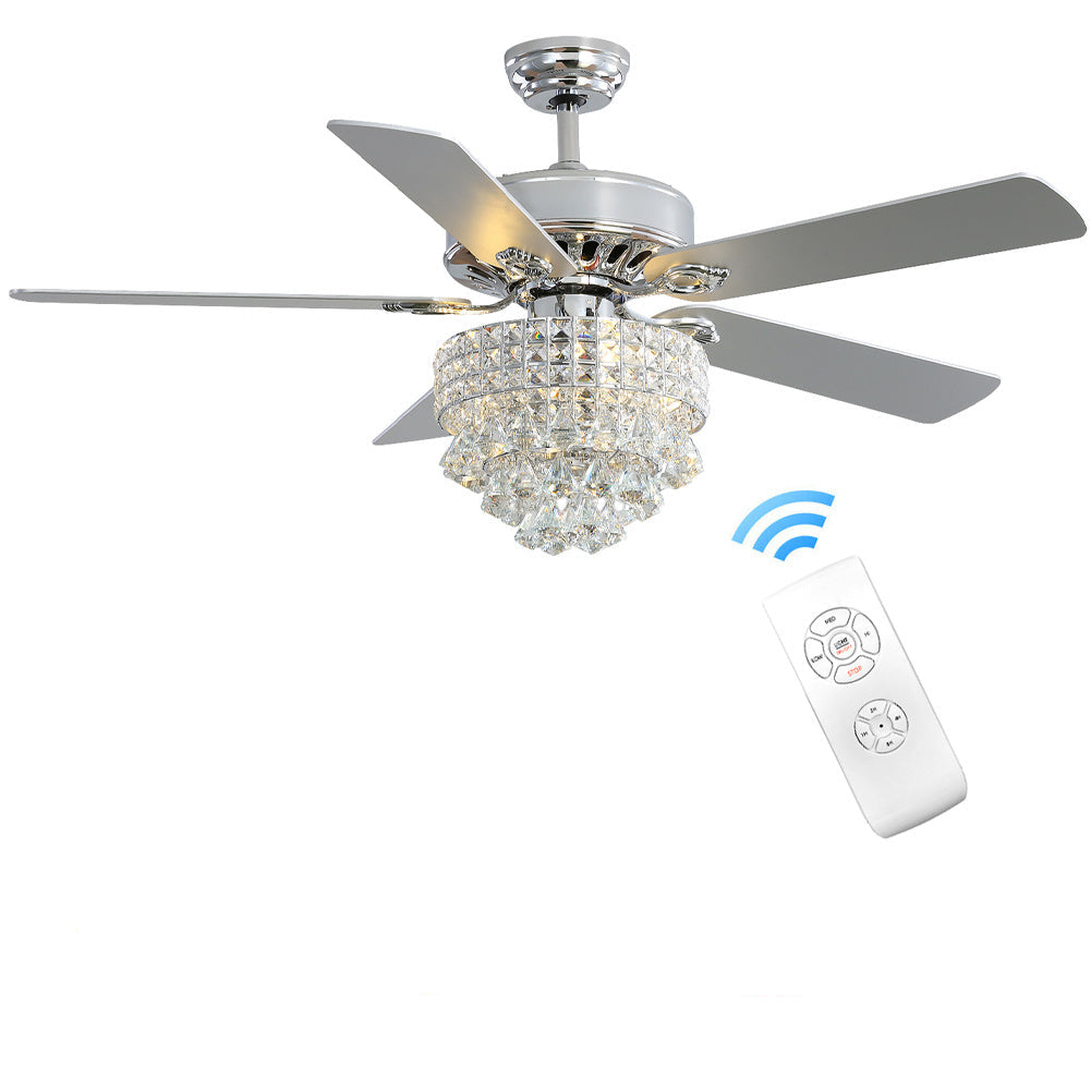 Luxury 52-Inch LED Ceiling Fan with Crystal Light Fixture & 5 Blades