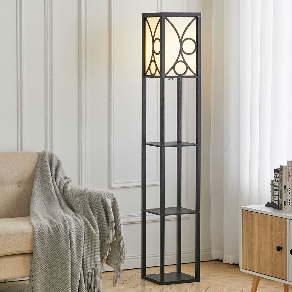 Contemporary Floor Lamp with Three Wooden Shelves