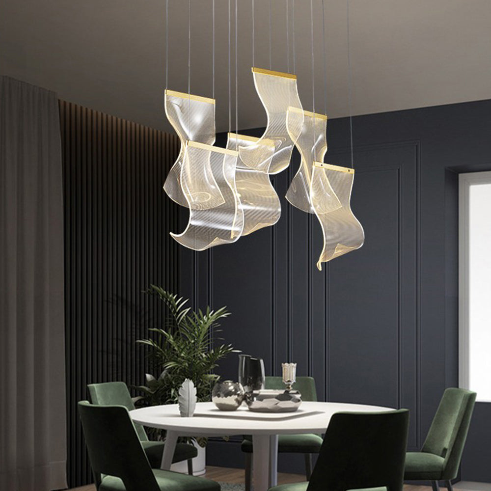 Stylish Acrylic & Metal Chandelier – Ribbon-Inspired Design Lighting Fixture