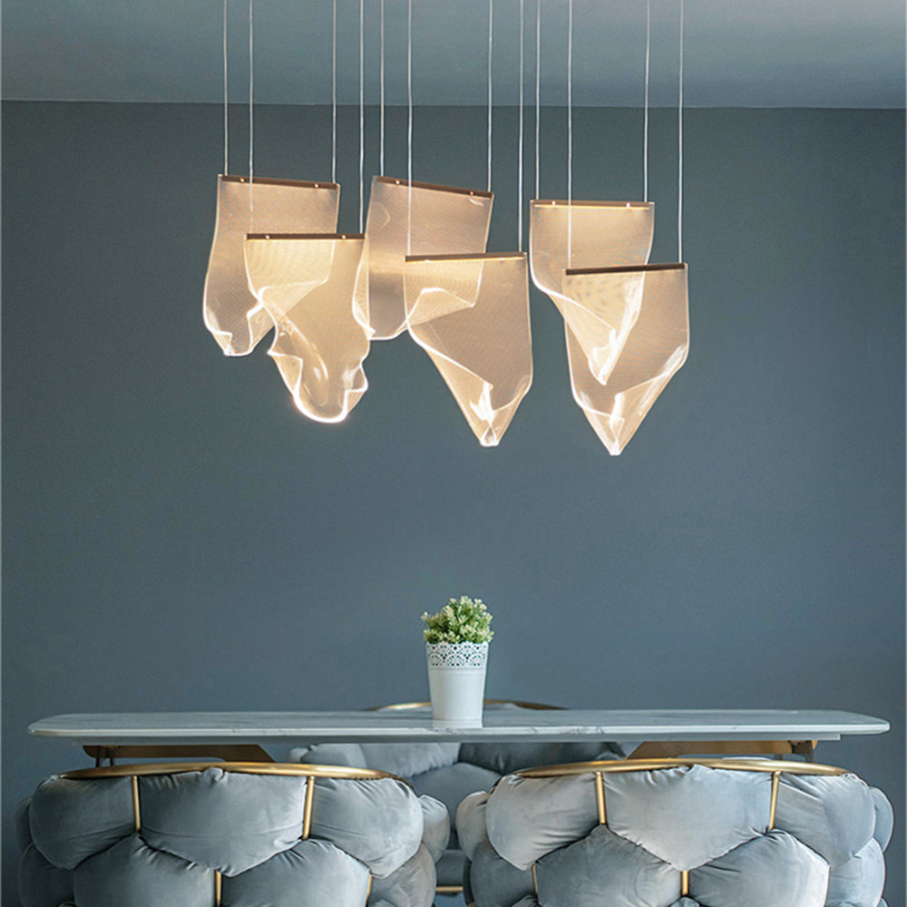 Stylish Acrylic & Metal Chandelier – Ribbon-Inspired Design Lighting Fixture