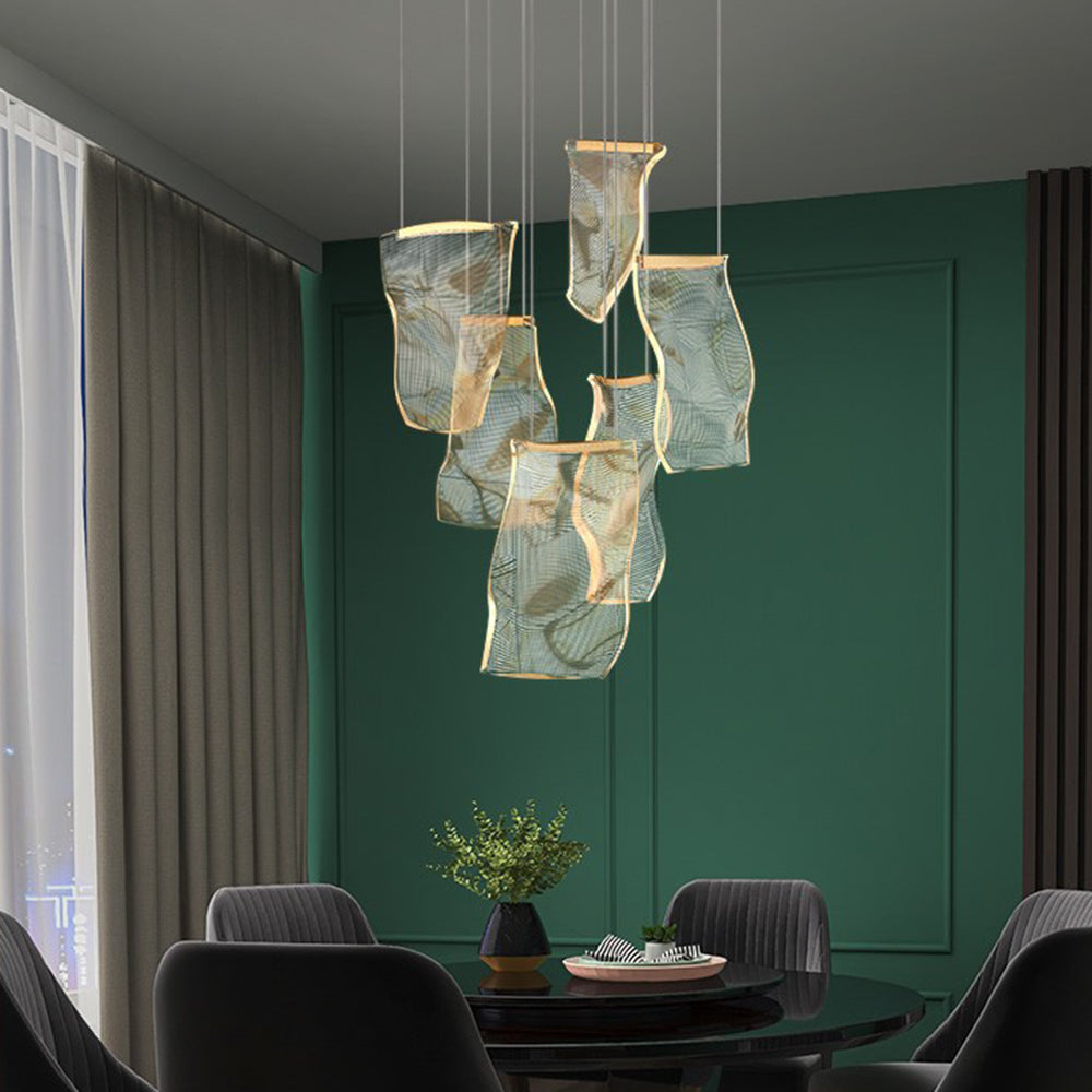 Stylish Acrylic & Metal Chandelier – Ribbon-Inspired Design Lighting Fixture