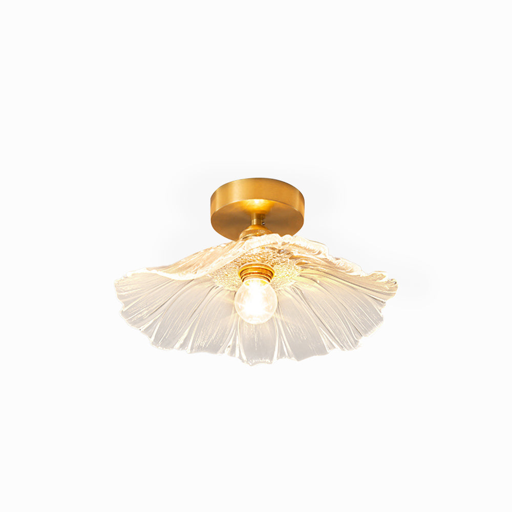 Flower-Shaped Pendant Light – Clear Glass Petals with Retro Brass Details