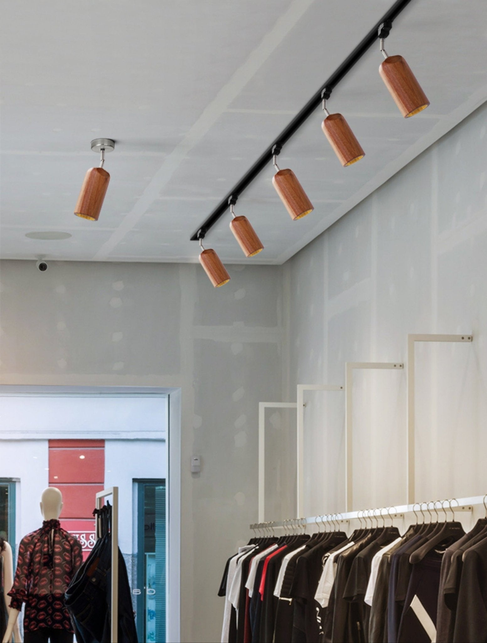 Modern Industrial Track Light - Adjustable Metal and Wood Ceiling Fixture