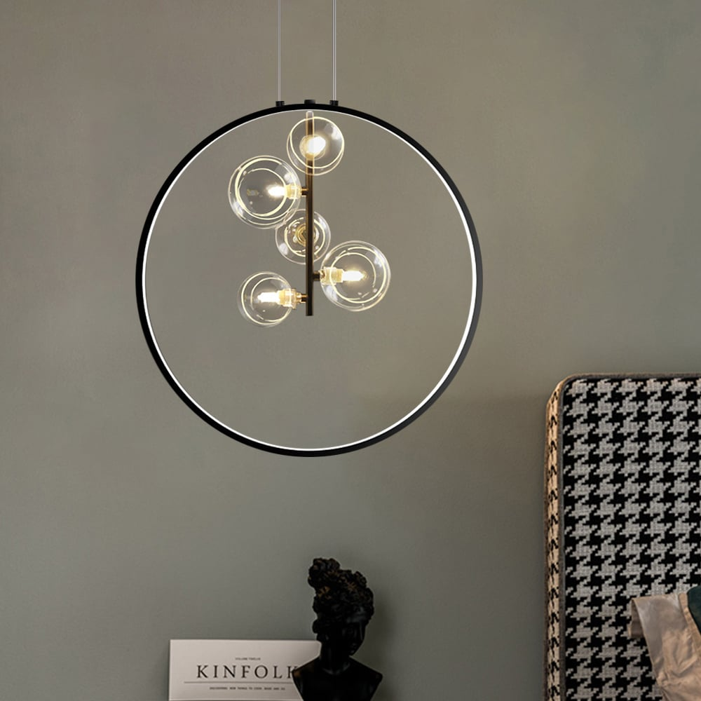 Black Minimalist Glass Globe LED Pendant Light | Modern Hanging Lamp