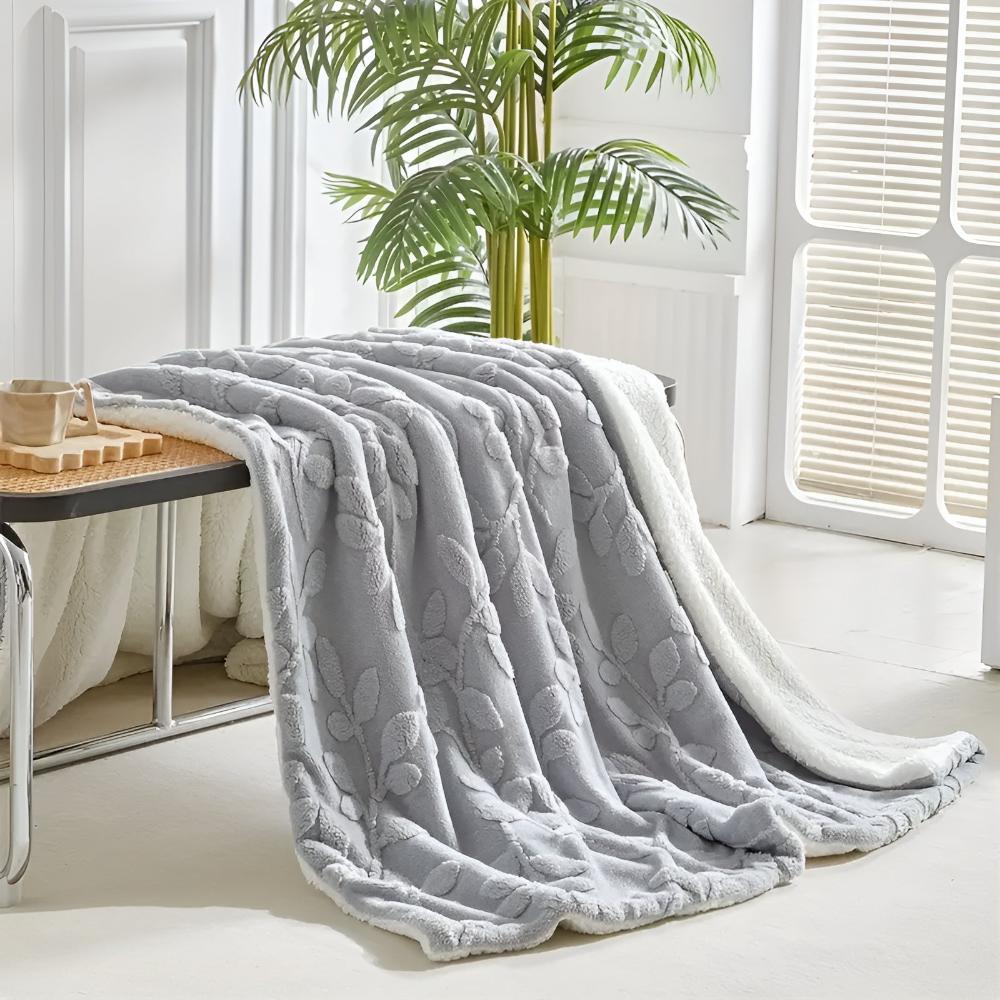 Cozy Leaf Motif Sherpa Blanket