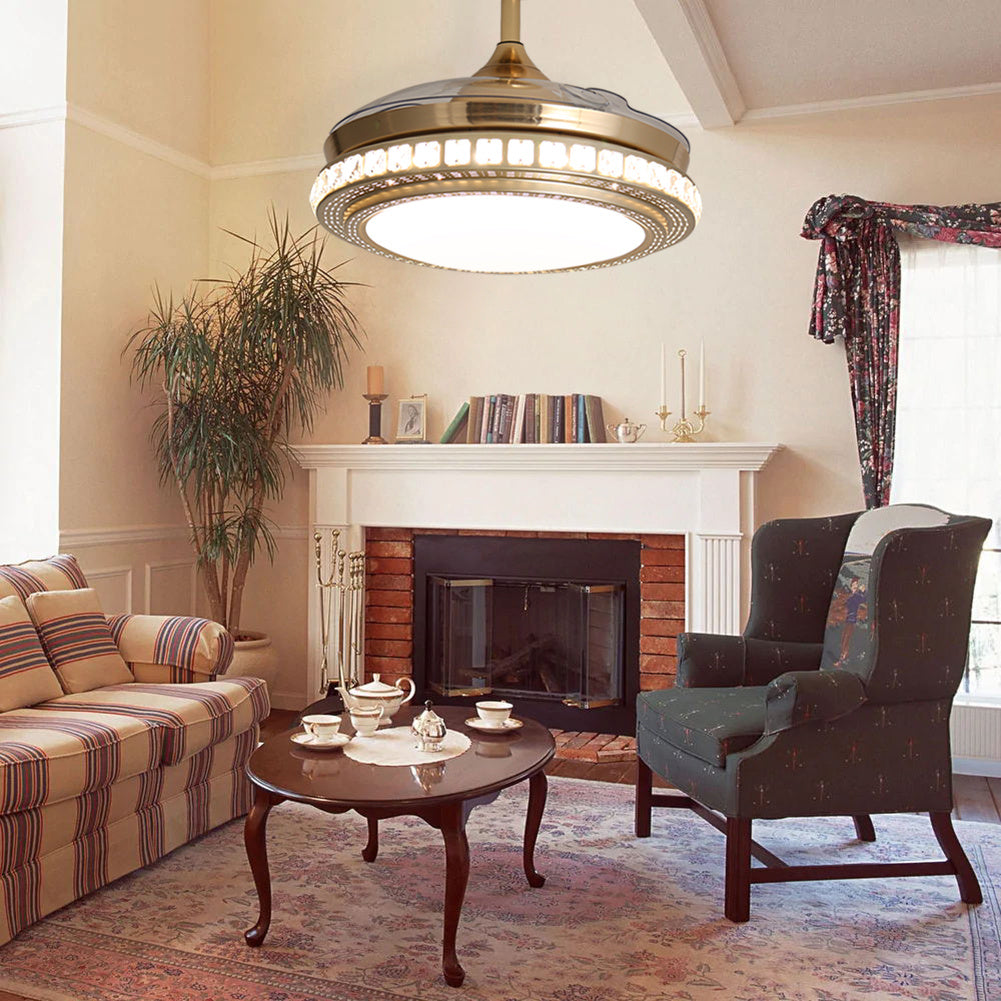 Retractable Ceiling Fan 42" with Dimmable Light & Remote Control - Atelier Dubois Paris