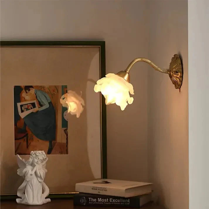 Vintage Copper Flower Petal Wall Light | Glass Wall Sconce