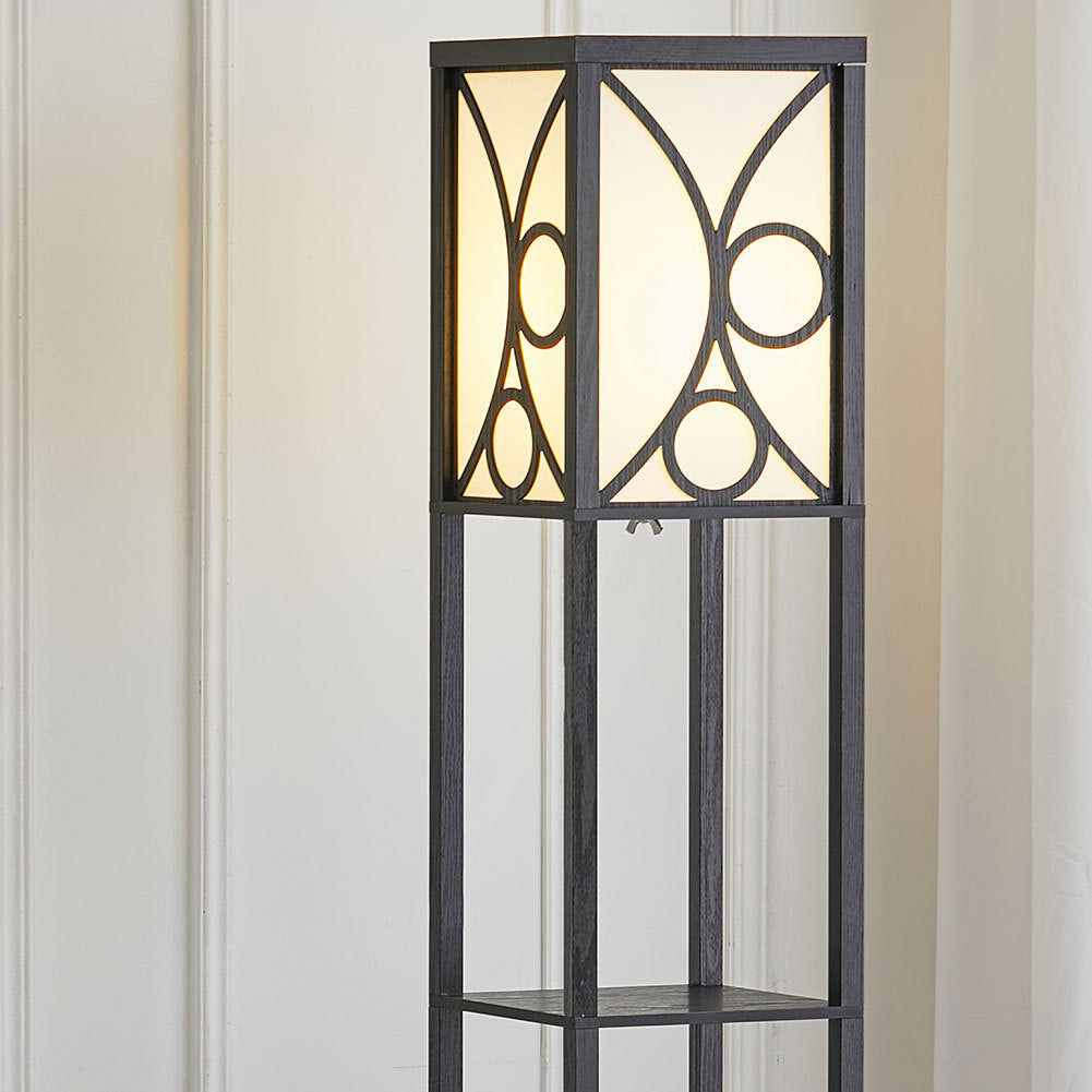 Contemporary Floor Lamp with Three Wooden Shelves