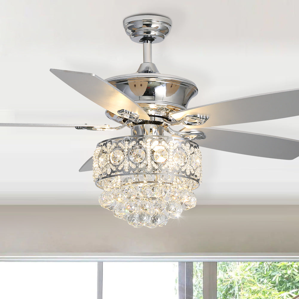 Luxury 52-Inch LED Ceiling Fan with Crystal Light Fixture & 5 Blades