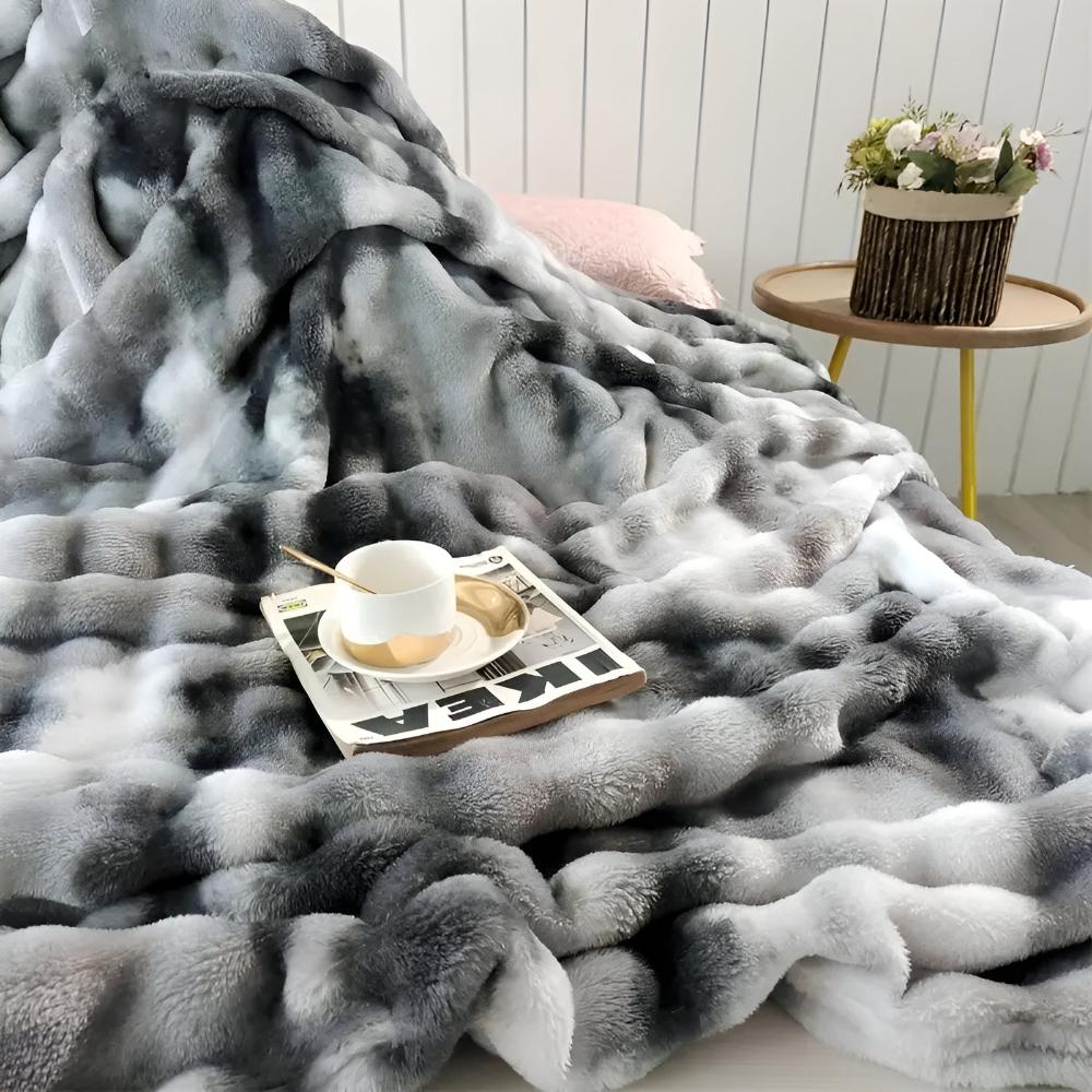 Colorful Ripple Tie-Dye Faux Fur Blanket