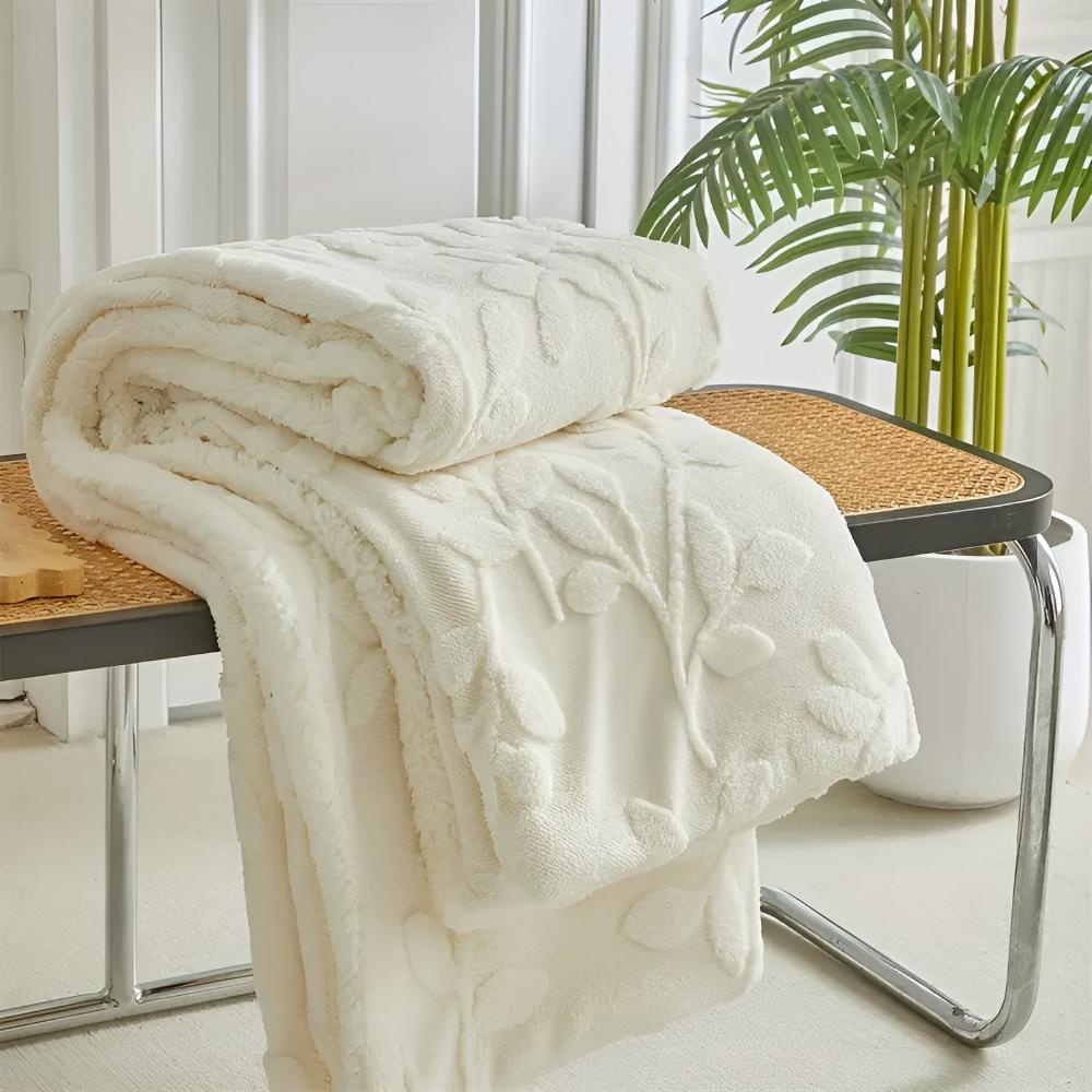 Cozy Leaf Motif Sherpa Blanket