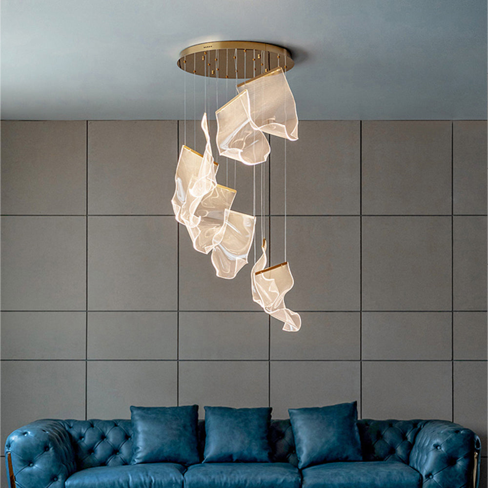 Stylish Acrylic & Metal Chandelier – Ribbon-Inspired Design Lighting Fixture