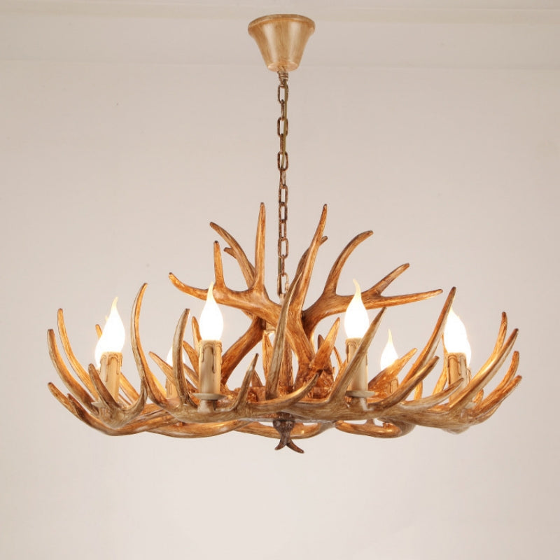 Artistic Deer Antler Chandelier – Retro Resin Horn Candle Light Design
