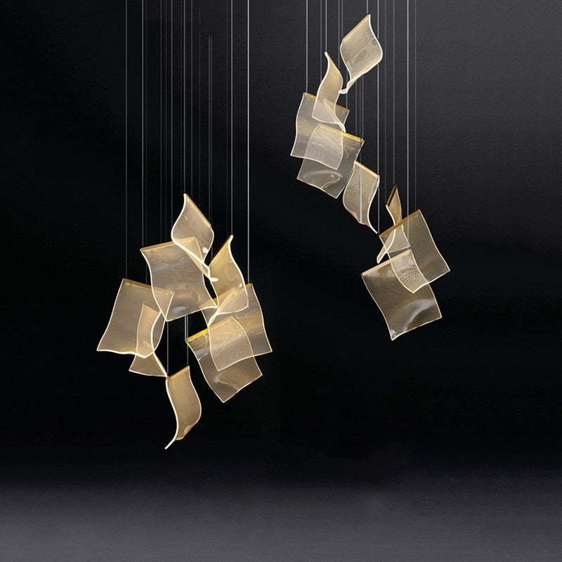 Stylish Acrylic & Metal Chandelier – Ribbon-Inspired Design Lighting Fixture