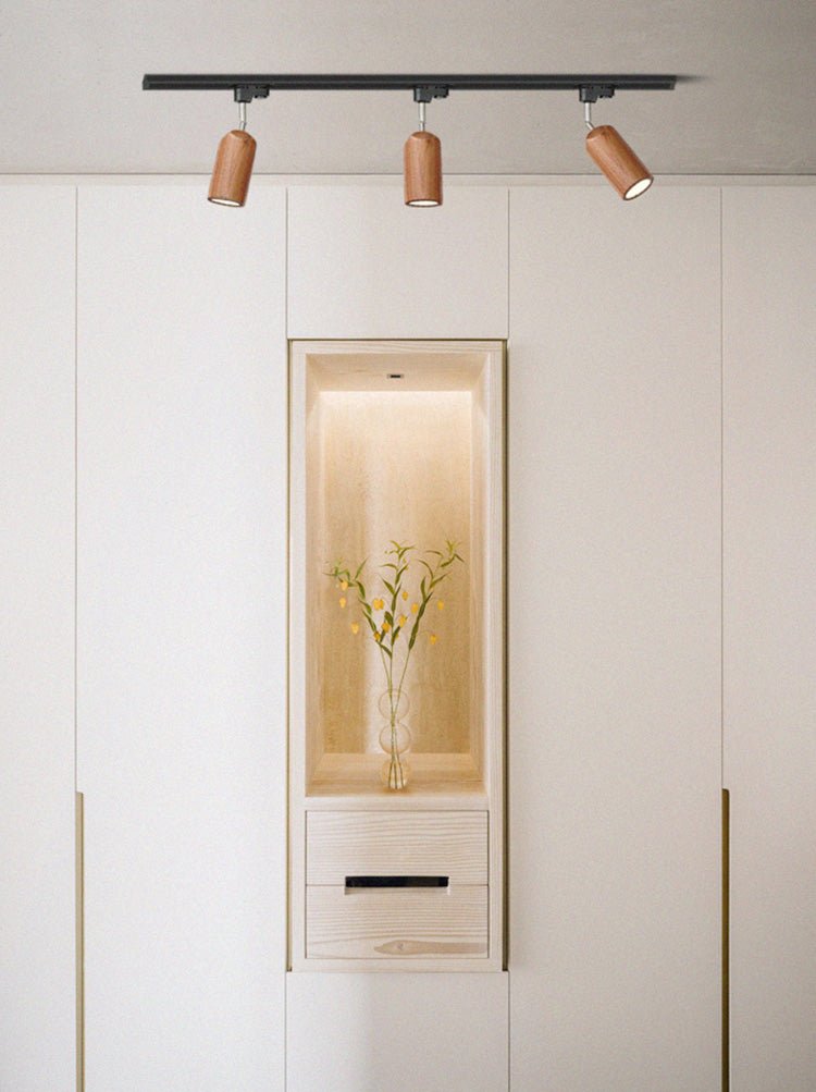 Modern Industrial Track Light - Adjustable Metal and Wood Ceiling Fixture