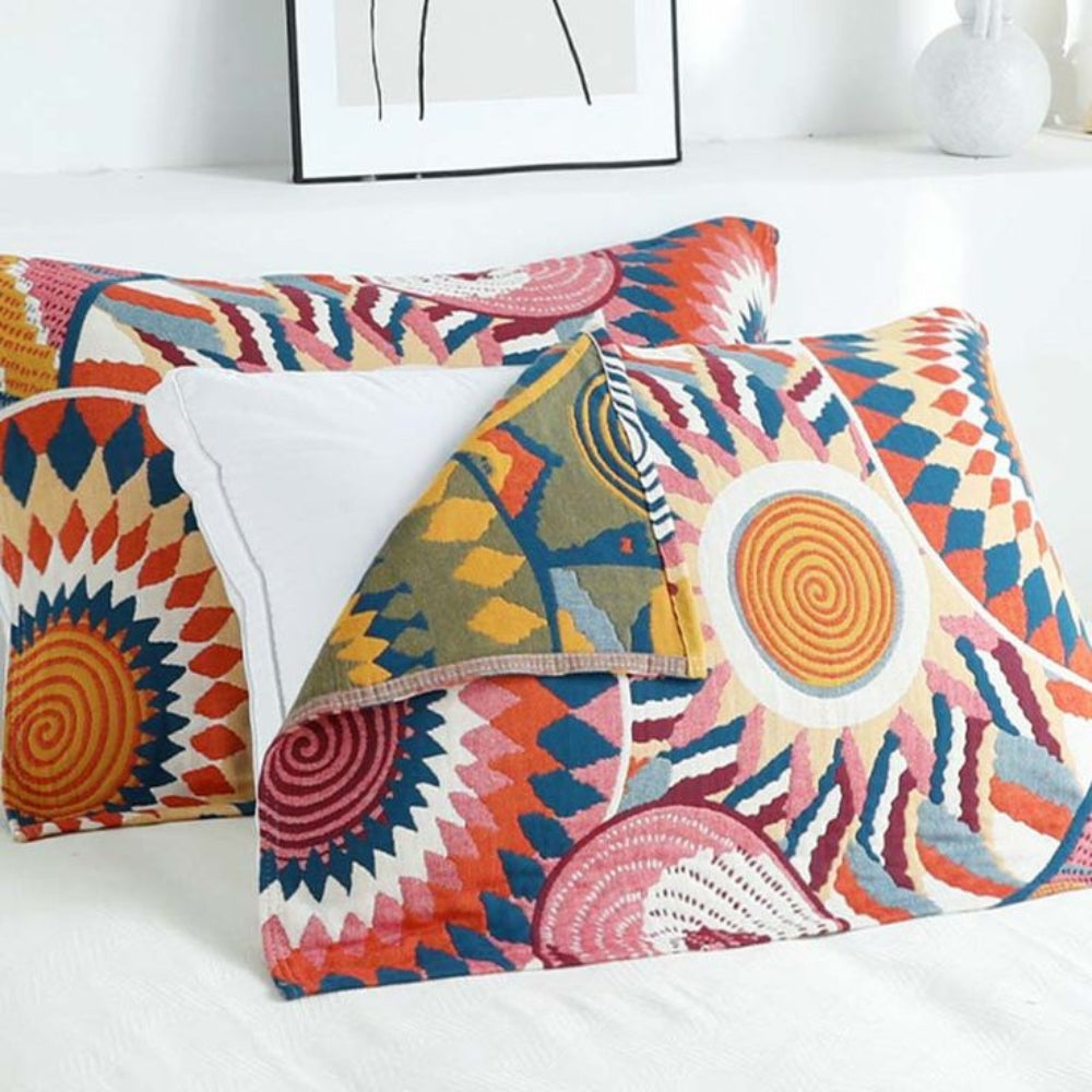 2pcs Nordic Sun Print Pillowcases – Soft Cotton with Button Closure - Atelier Dubois Paris