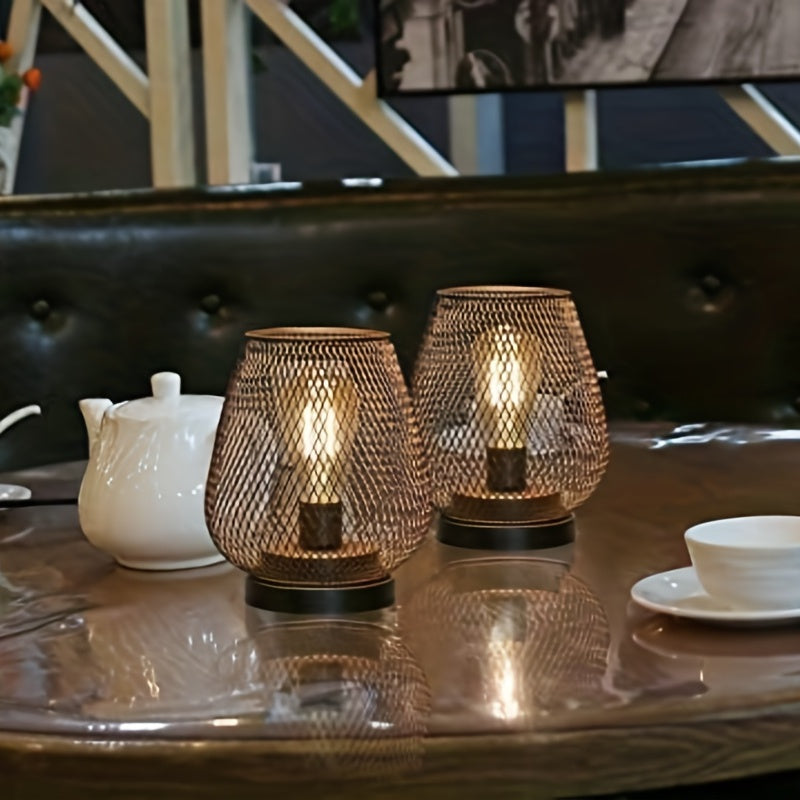 Cordless Black Metal Cage Table Lamp | Battery Powered | Indoor Use
