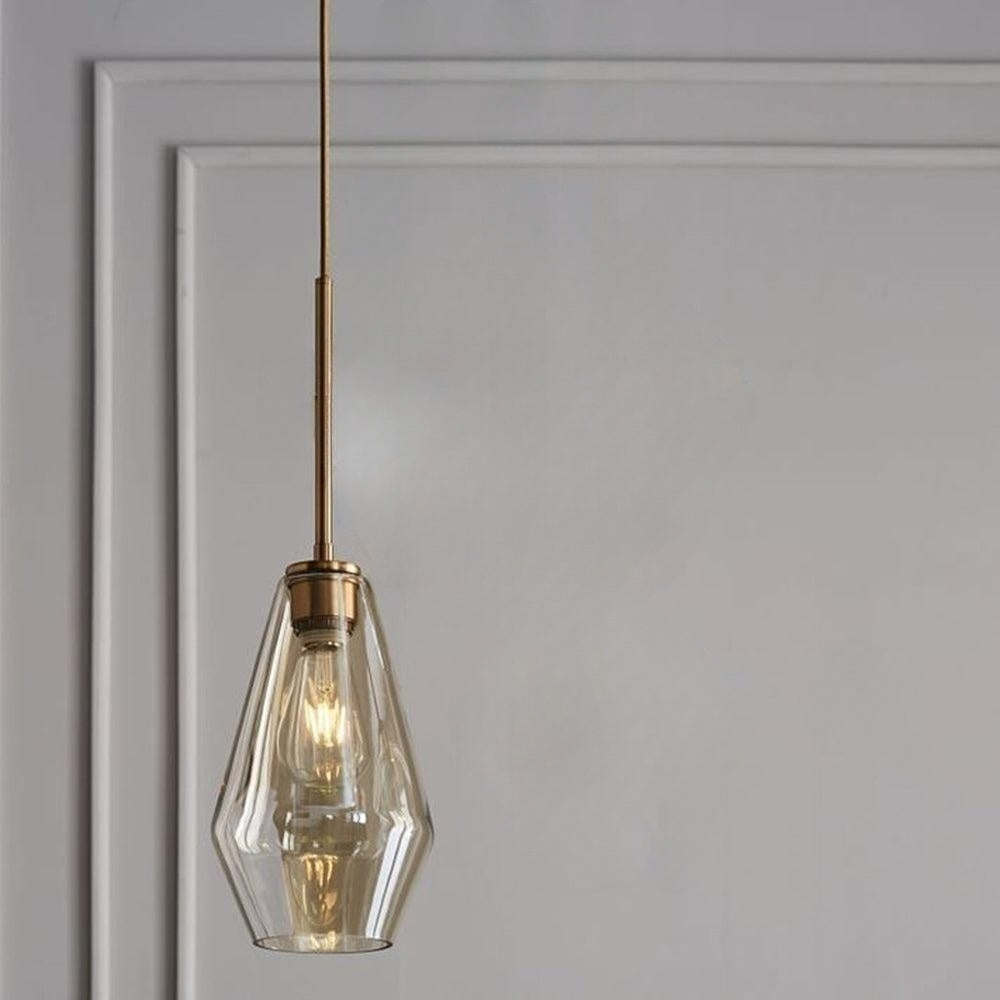 Diamond Shape Pendant Lamp – Modern Glass Shade with Metal Base
