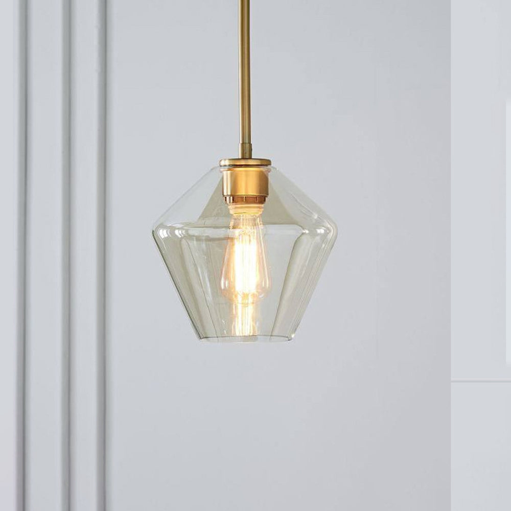 Diamond Shape Pendant Lamp – Modern Glass Shade with Metal Base