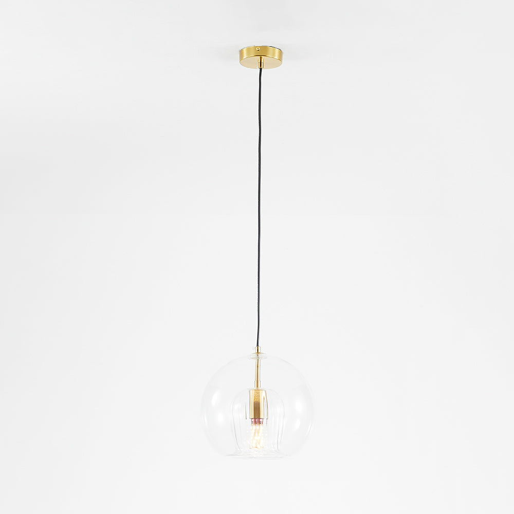 Modern Glass Globe Pendant Light –  Clear and Amber Hanging Lamp