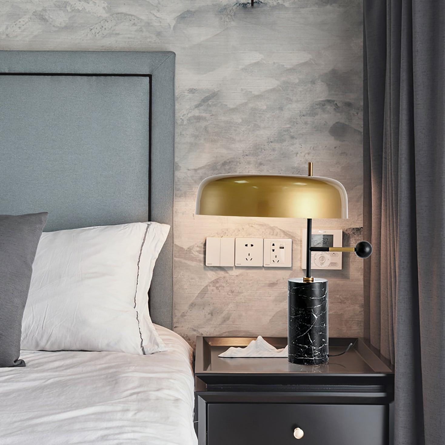 Modern Marble Table Lamp – Black & Gold Finish