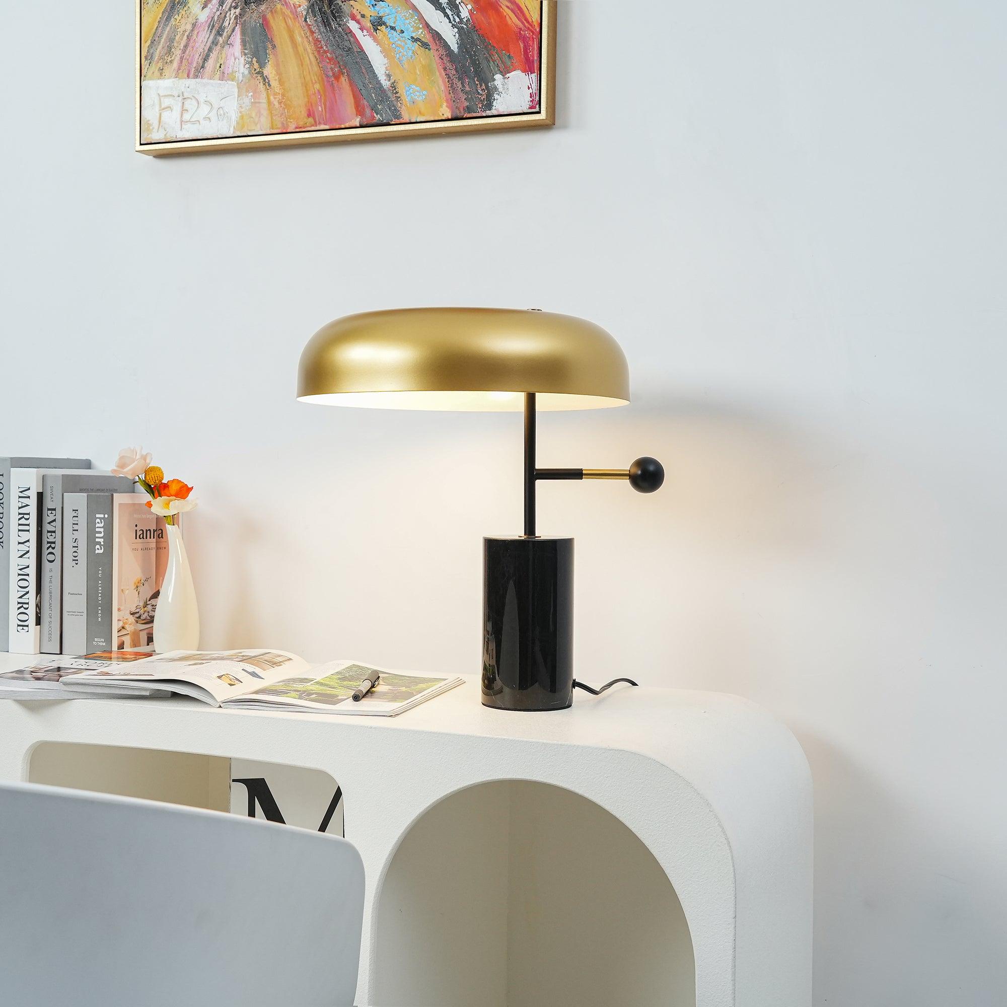 Modern Marble Table Lamp – Black & Gold Finish