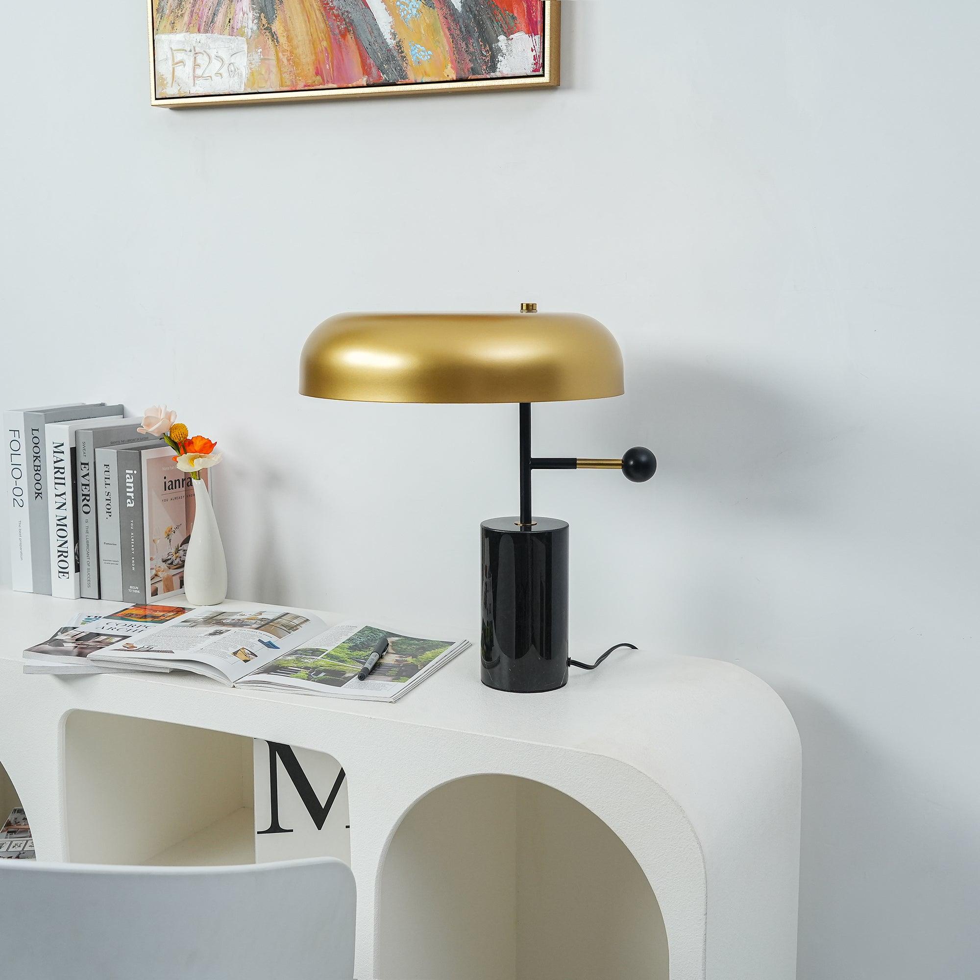Modern Marble Table Lamp – Black & Gold Finish