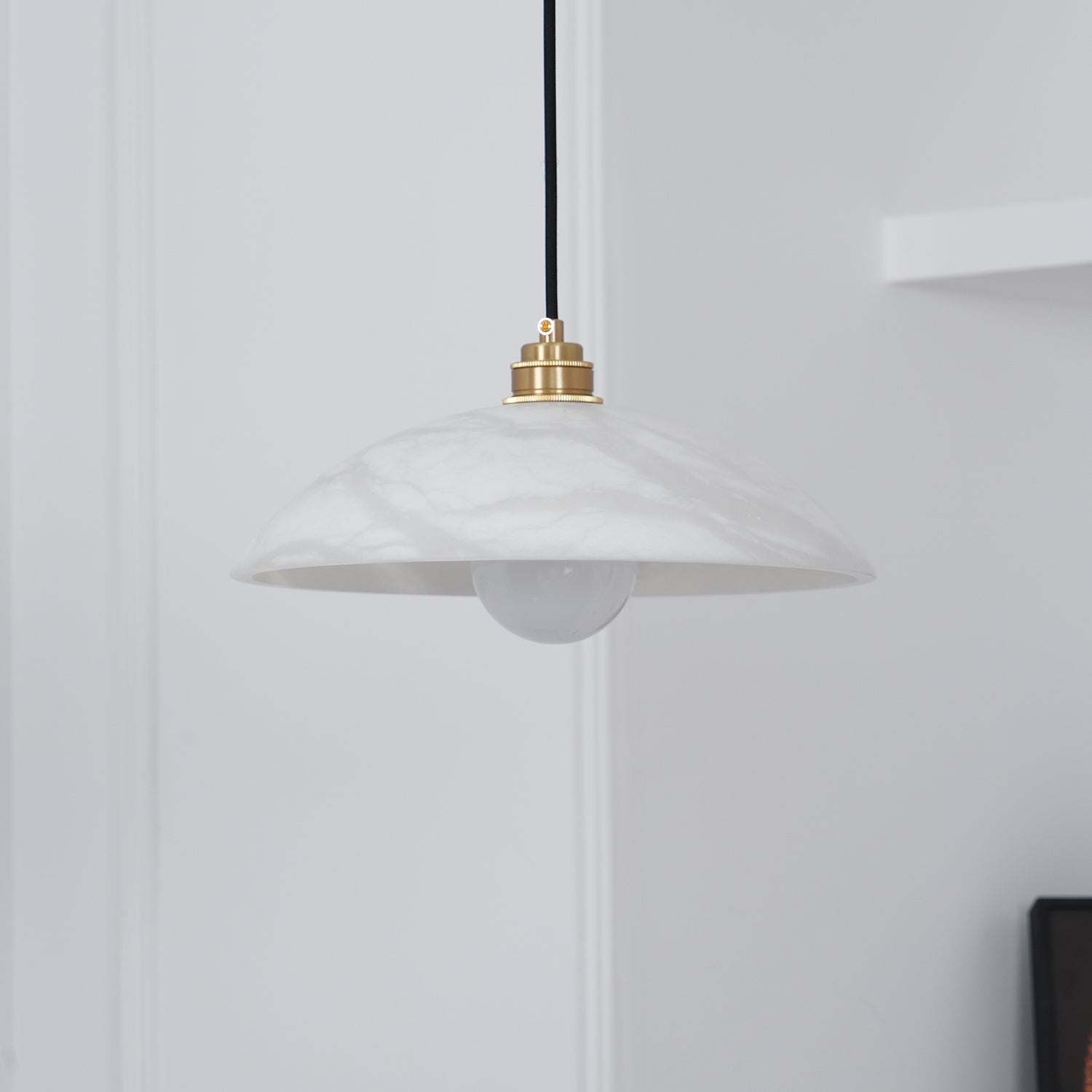 Stylish Dome Pendant Light – Brass Fixture with Alabaster Shade