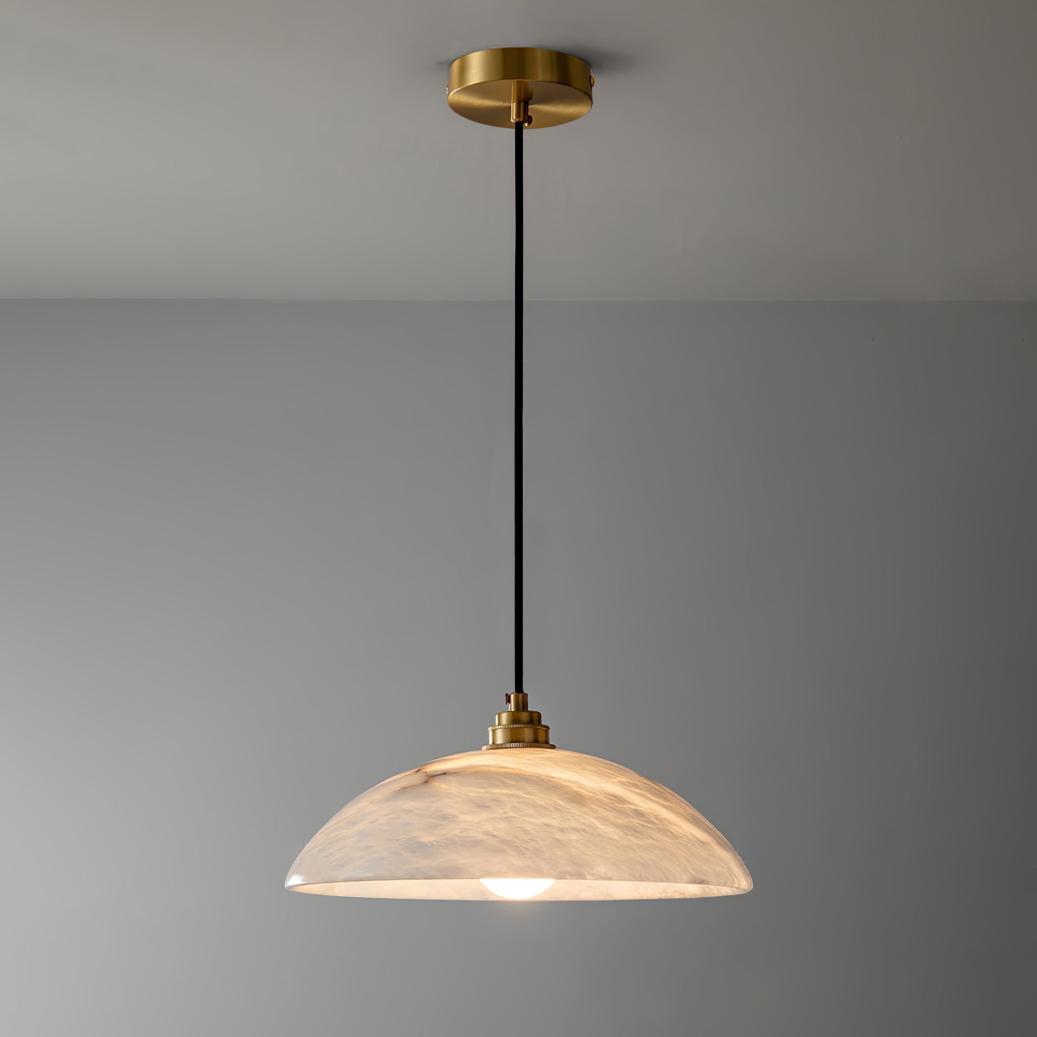 Stylish Dome Pendant Light – Brass Fixture with Alabaster Shade