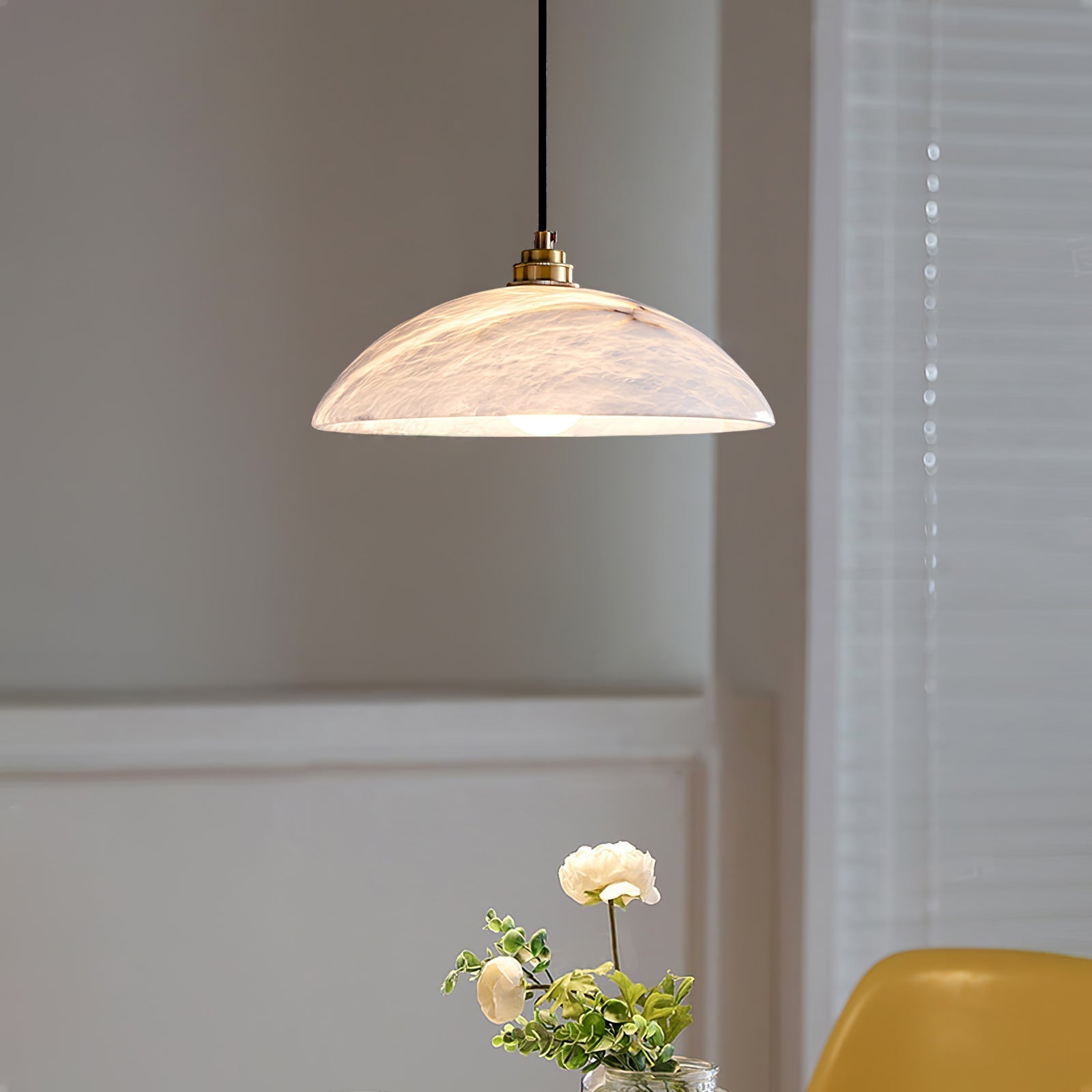 Stylish Dome Pendant Light – Brass Fixture with Alabaster Shade