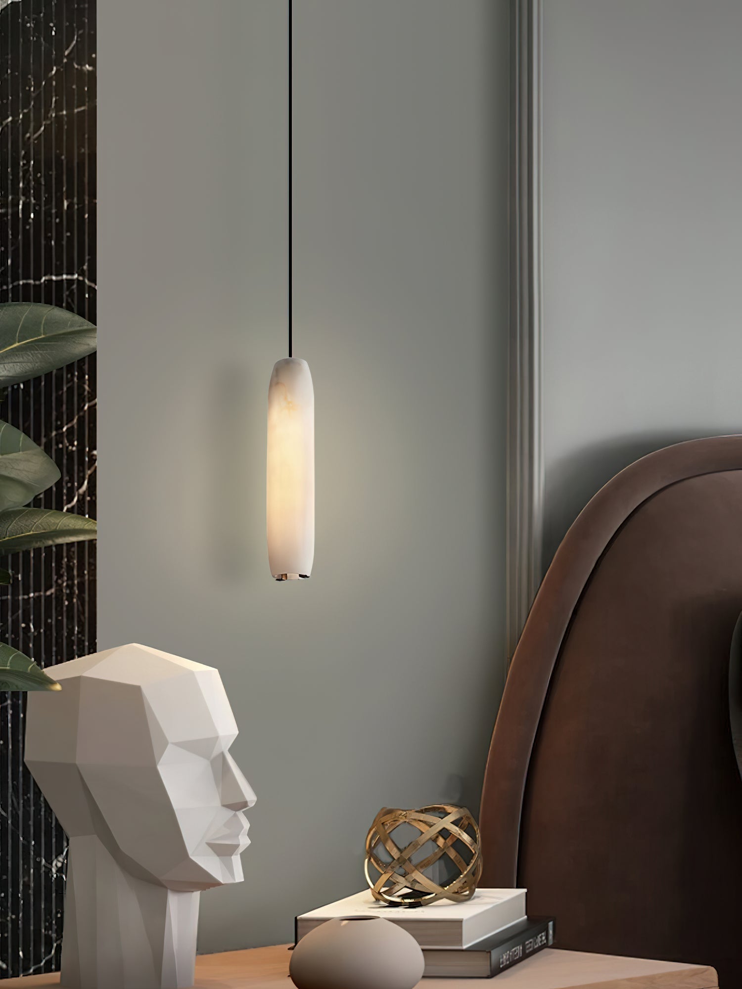 Minimalist Alabaster Pendant Lamp – Flute Style Ceiling Light