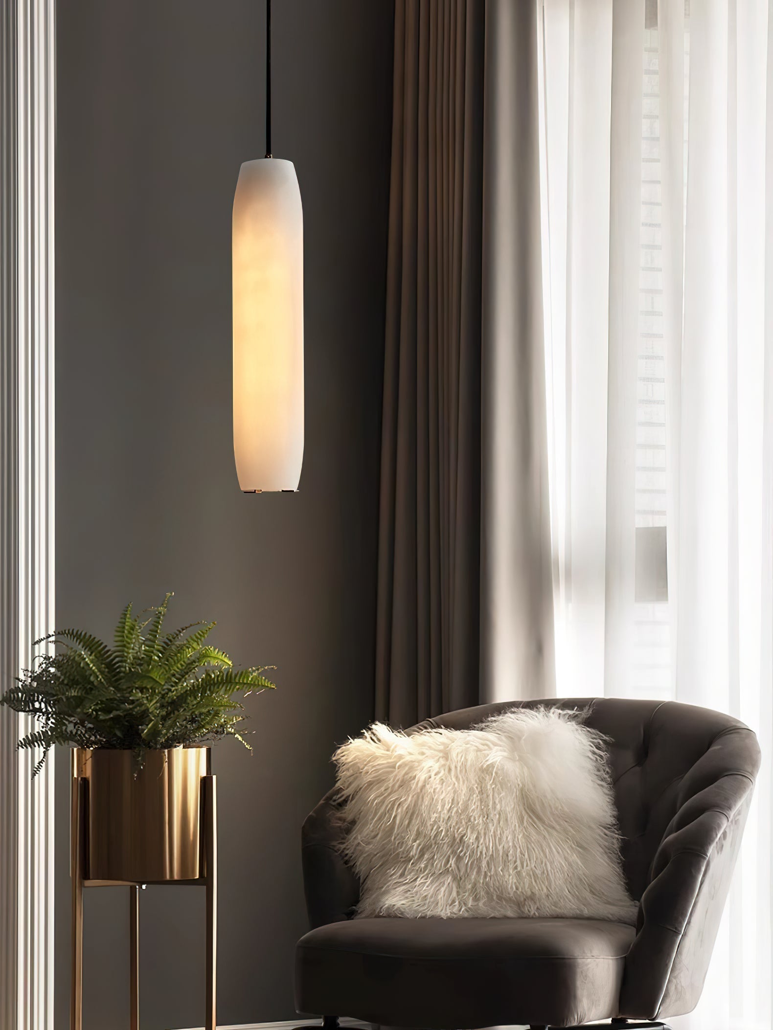 Minimalist Alabaster Pendant Lamp – Flute Style Ceiling Light
