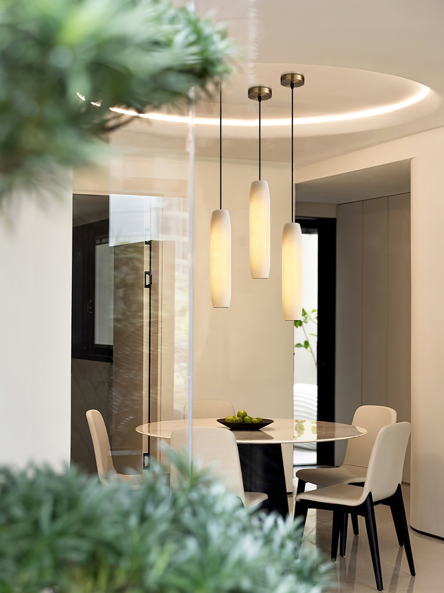 Minimalist Alabaster Pendant Lamp – Flute Style Ceiling Light