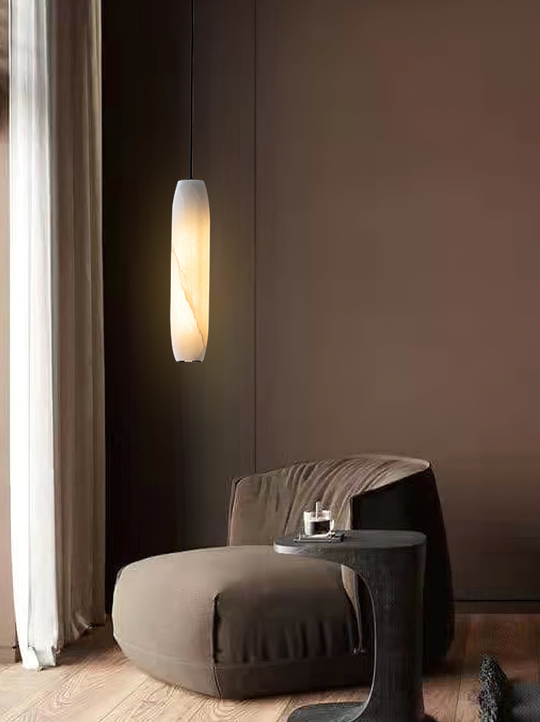 Minimalist Alabaster Pendant Lamp – Flute Style Ceiling Light
