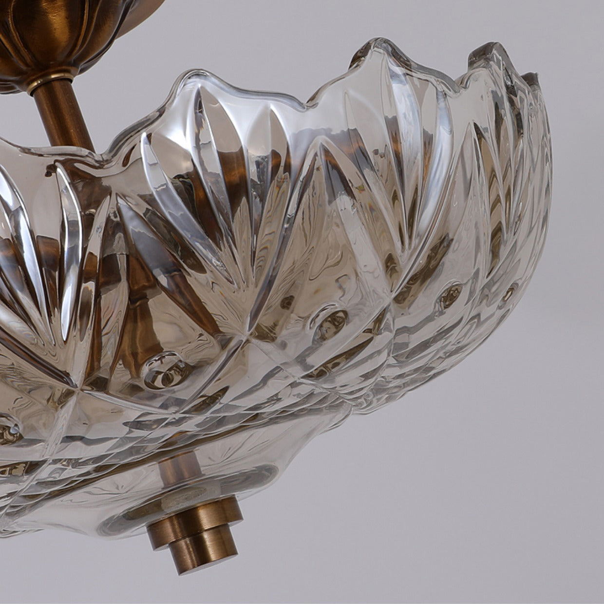 Compact Glass Ceiling Light –  Brass Body with Amber Shades