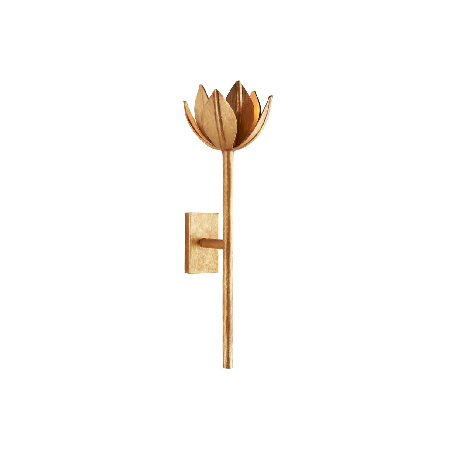 Floral Wall Sconce with Plaster Finish – Brass Accent Decorative Wall Light