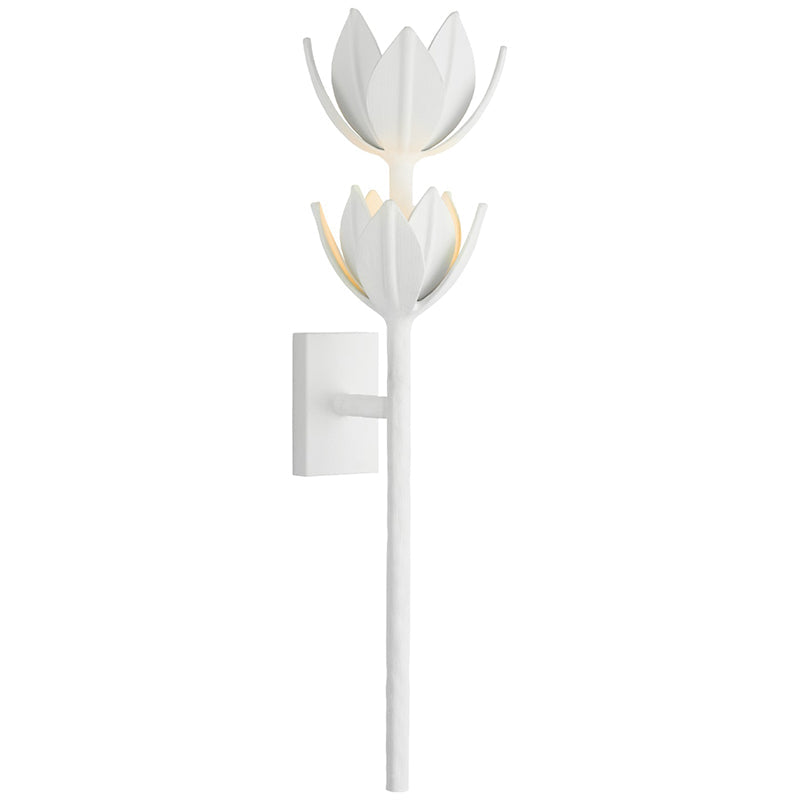 Floral Wall Sconce with Plaster Finish – Brass Accent Decorative Wall Light