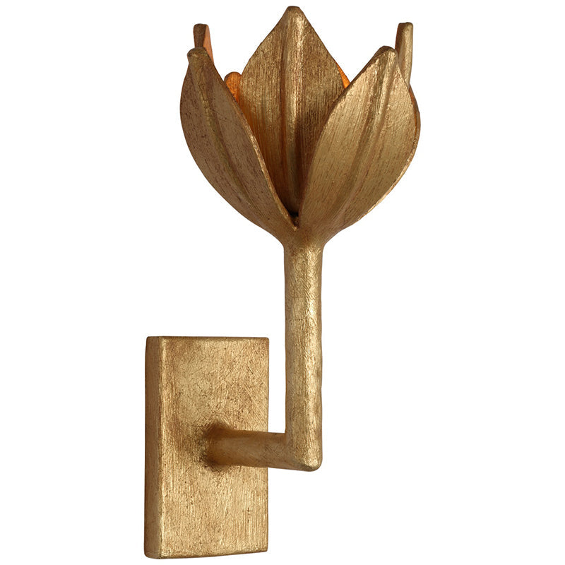 Floral Wall Sconce with Plaster Finish – Brass Accent Decorative Wall Light