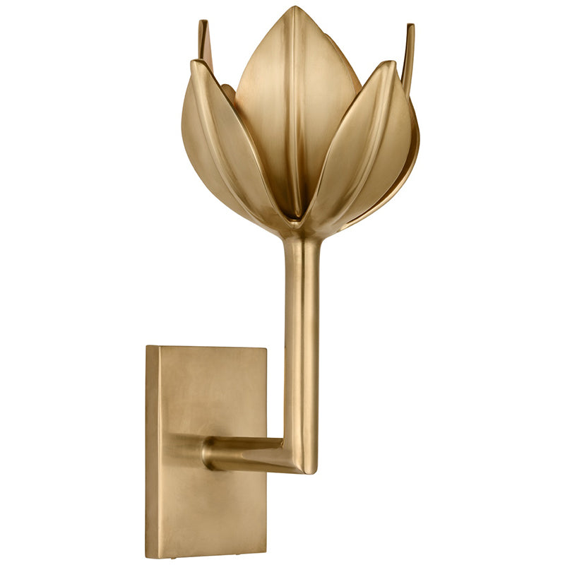 Floral Wall Sconce with Plaster Finish – Brass Accent Decorative Wall Light