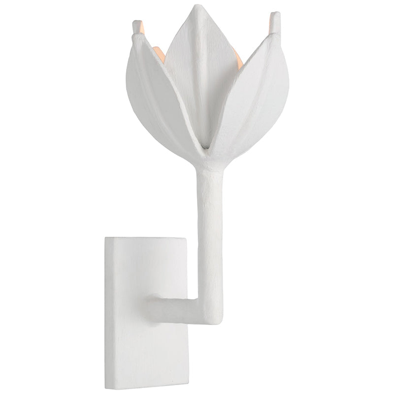 Floral Wall Sconce with Plaster Finish – Brass Accent Decorative Wall Light