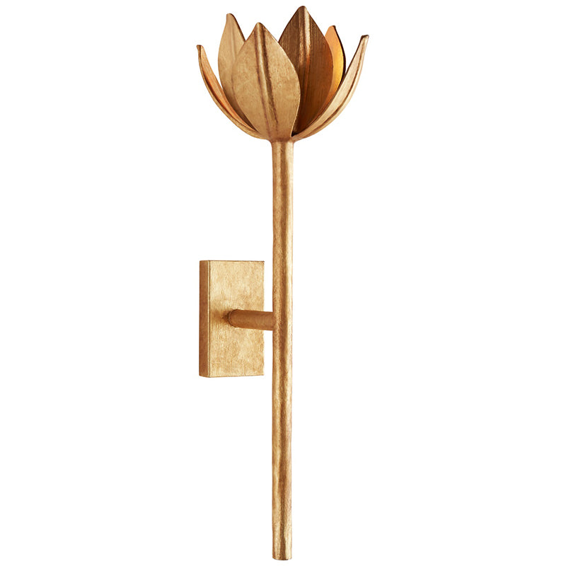 Floral Wall Sconce with Plaster Finish – Brass Accent Decorative Wall Light