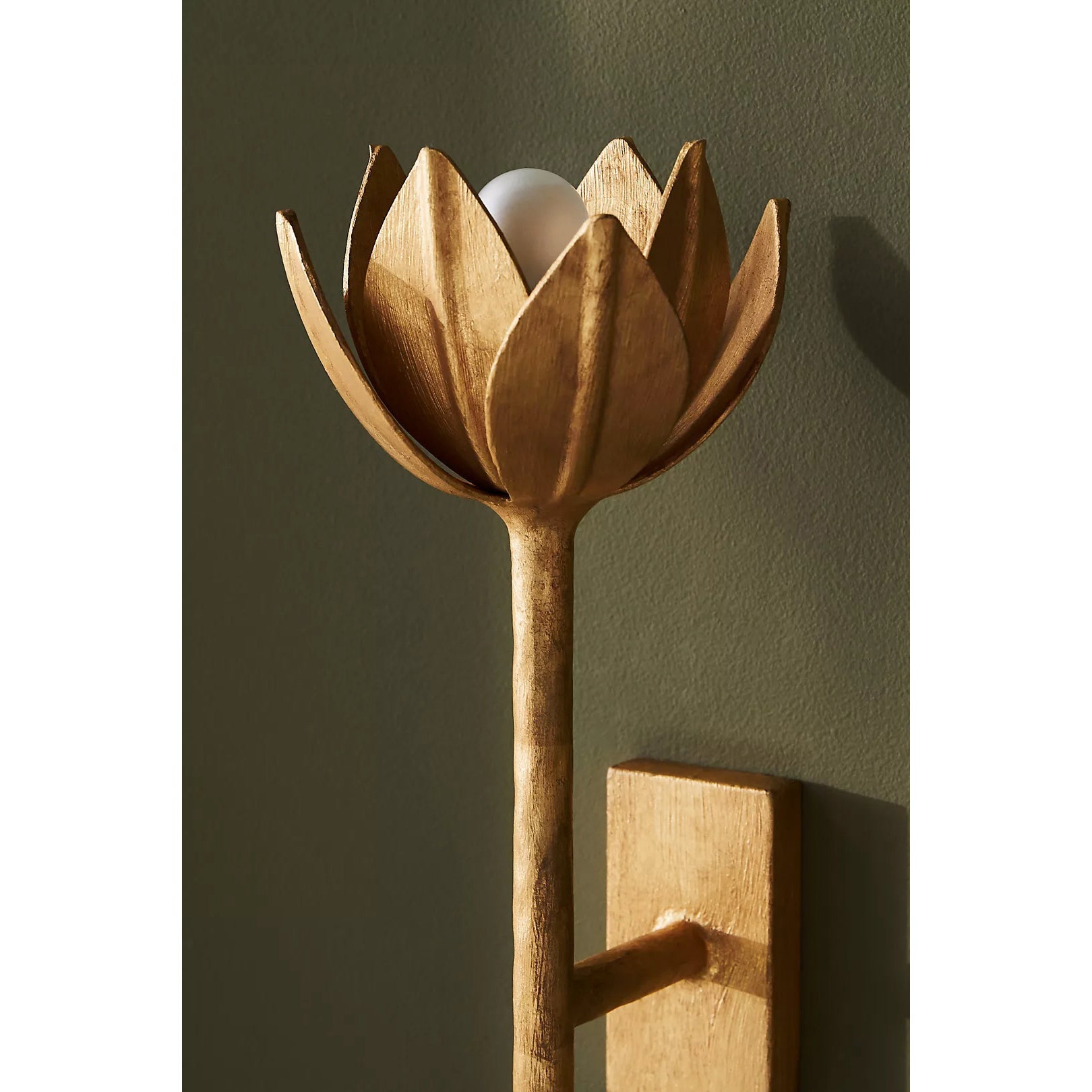Floral Wall Sconce with Plaster Finish – Brass Accent Decorative Wall Light