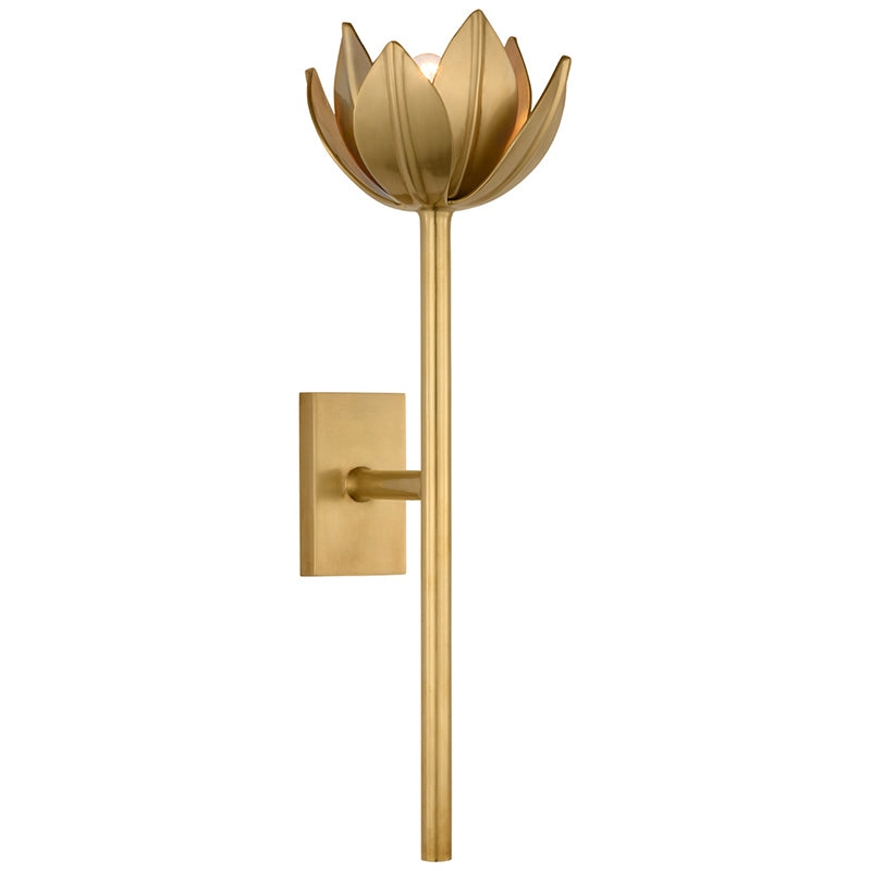 Floral Wall Sconce with Plaster Finish – Brass Accent Decorative Wall Light