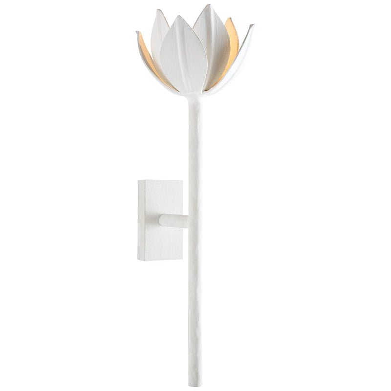 Floral Wall Sconce with Plaster Finish – Brass Accent Decorative Wall Light